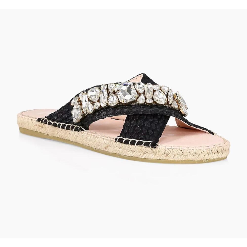 Women's Glam Manebi Crystal Raffia Espadrille Sandals size 38 Quiet Luxury